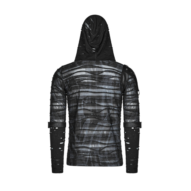 Thin Punk Rave Hoodie Hunter in rag look with shoulder application - size: L-XL