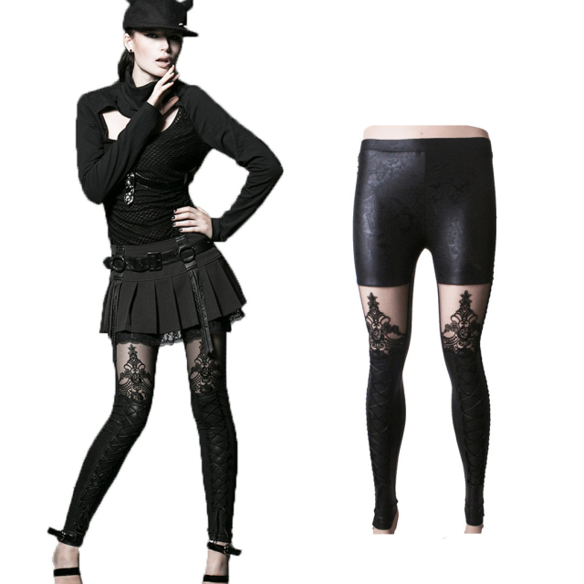 Black gothic wetlook stretch leggings / pants by PUNK...