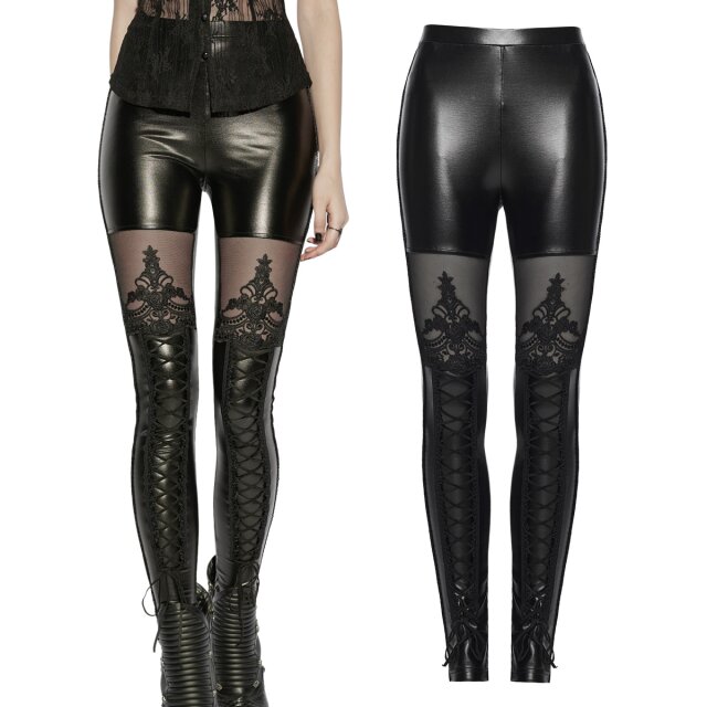 Romantic Gothic wetlook leggings with baroque-inspired...
