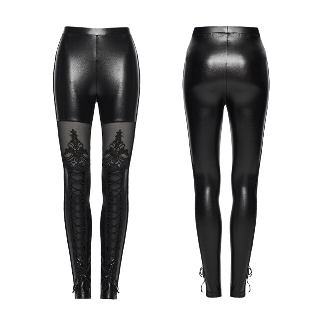 PUNK RAVE Romantic Gothic Wetlook Leggings Fast Anständig with Lace