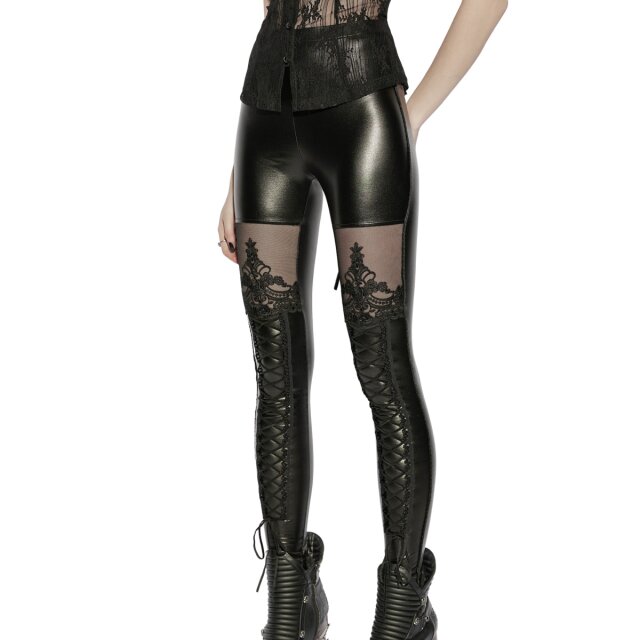 PUNK RAVE Romantic Gothic Wetlook Leggings Fast Anständig with Lace