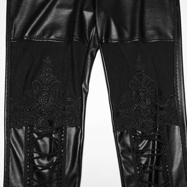 PUNK RAVE Romantic Gothic Wetlook Leggings Fast Anständig mit Spitze L