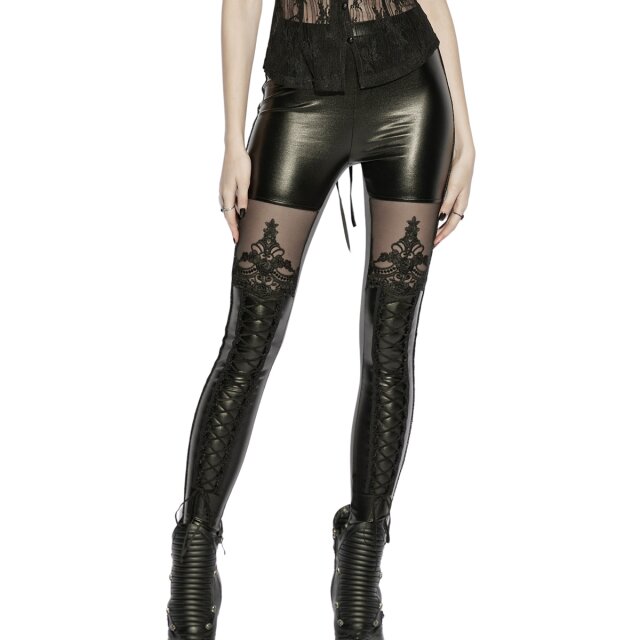PUNK RAVE Romantic Gothic Wetlook Leggings Fast Anständig with Lace