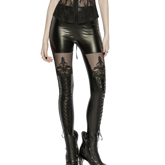 PUNK RAVE Romantic Gothic Wetlook Leggings Fast Anständig mit Spitze 3XL