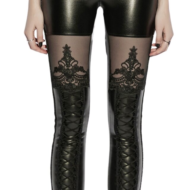 PUNK RAVE Romantic Gothic Wetlook Leggings Fast Anständig mit Spitze 4XL