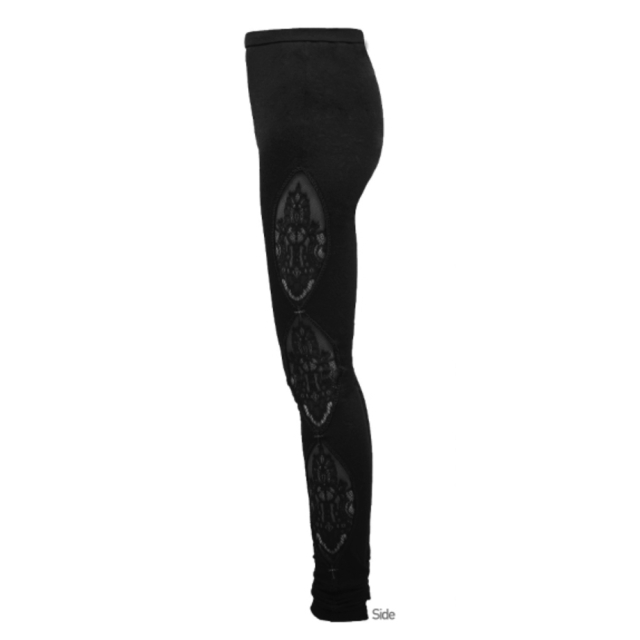 PUNK RAVE K-194 Charming black gothic leggings with lace insert. Ladies Gothic & Steampunk clothing