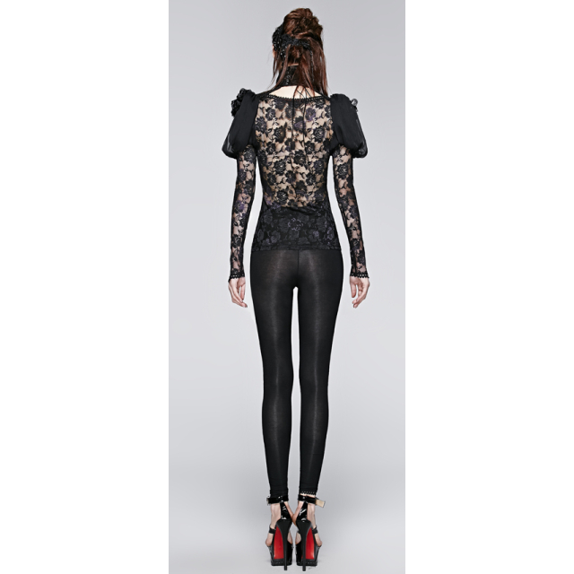 Noble gothic leggings with rose insert - size: XXL