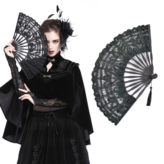 DARK IN LOVE AFN003 Black lace fan. Gothic victorian burlesque Steampunk Accessory