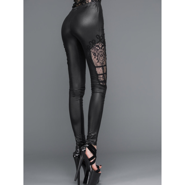 Wetlook stretch leggings Elaila with lace insert