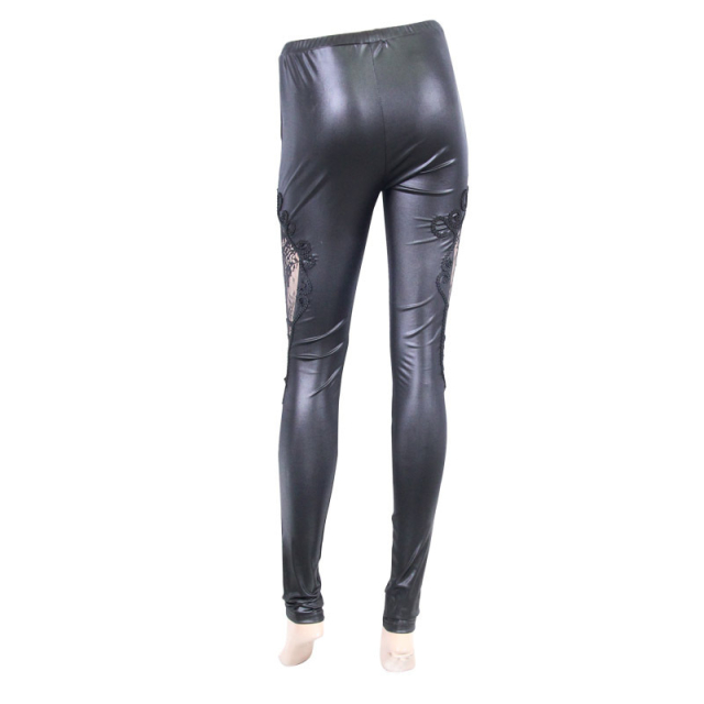 Wetlook stretch leggings Elaila with lace insert
