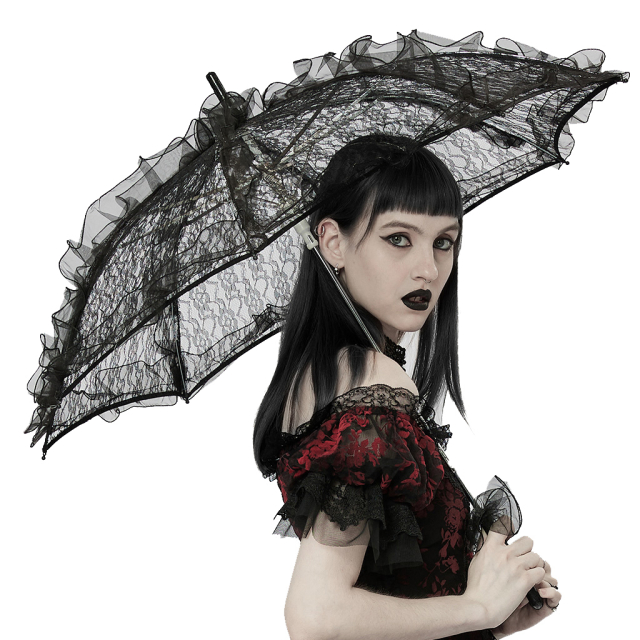 Black Victorian parasol by PUNK RAVE with lace. Stylish...