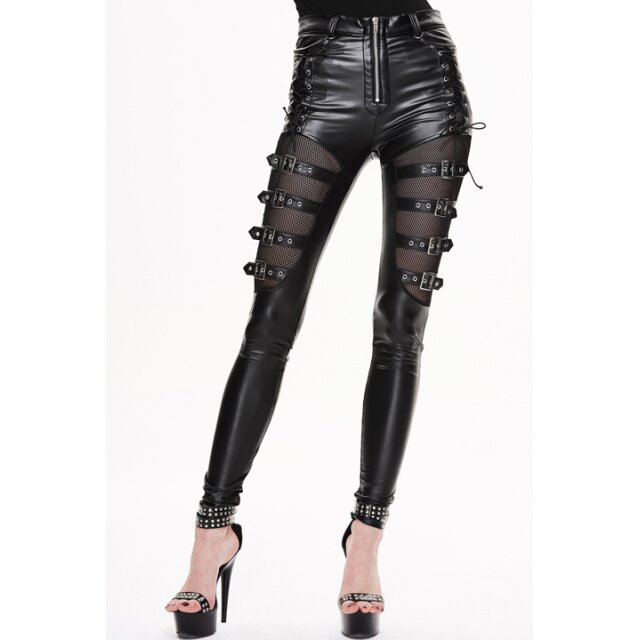 Wetlook synthetic leather pants Athena with buckles - size: M