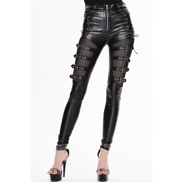 Wetlook Kunstleder Stretchhose Athena mit Schnallen - Größe: L