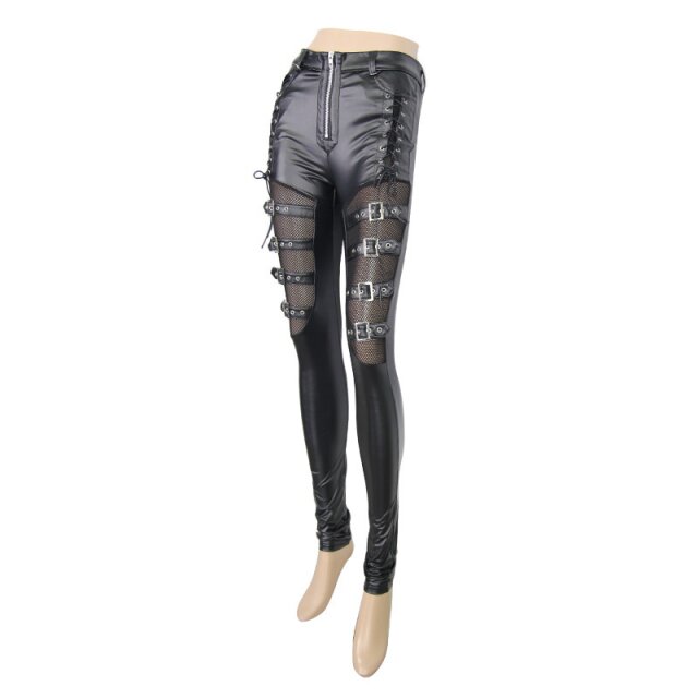 Wetlook Kunstleder Stretchhose Athena mit Schnallen - Größe: XXL