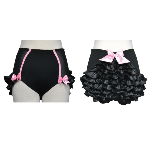 Burlesque Rüschen-Panty Mademoiselle in 3 Farben - Größe: M/L (UK 12-14) - Farbe: babypink-schwarz