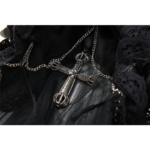 Gothic-Schleier Sinister Bride mit Haarreif, Kreuz und schwarzen Blüten von Dark in Love