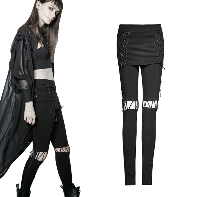 PUNK RAVE PK-101BK Gothic leggings in black jersey with a...