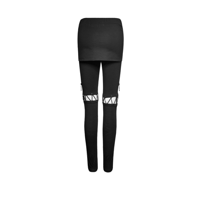 Punk leggings wicked with attached mini skirt and lacings