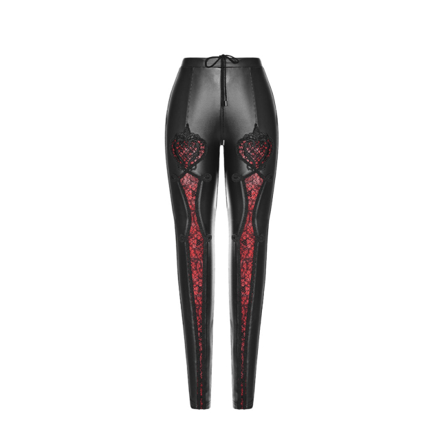 Wetlook stretch leggings Diabola with red lace insert