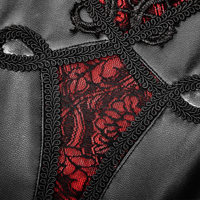 Wetlook stretch leggings Diabola with red lace insert - size: XL