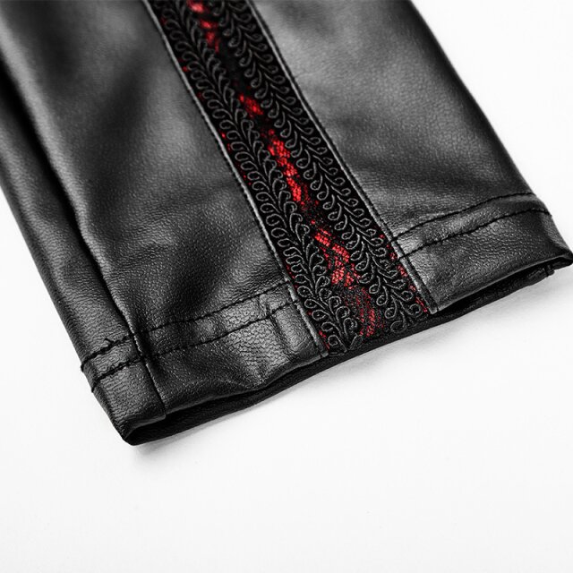 Wetlook Stretchleggings Diabola mit rotem Spitzeneinsatz - Größe: XS
