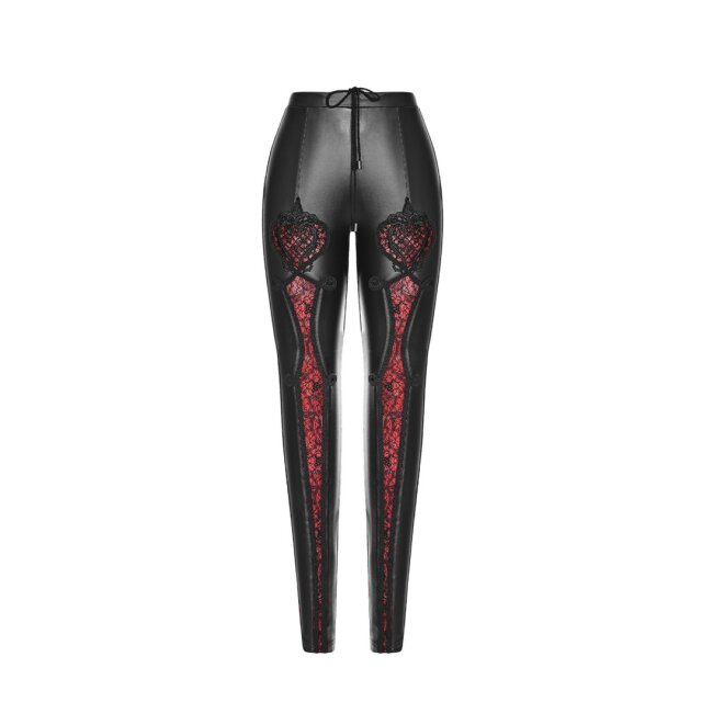 Wetlook stretch leggings Diabola with red lace insert - size: 3XL