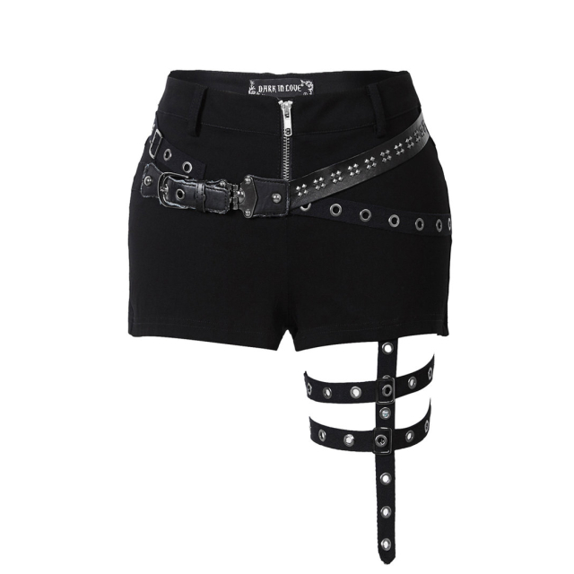 Punk-Shorts / Hotpants Bullet mit Riemen und Schnallen von Dark in Love - Größe: M