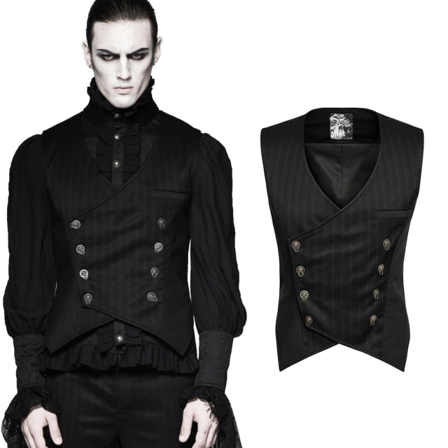 Punk Rave Y-754 short black pinstripe mens vest double breasted buttoned. Victorian Gothic Steampunk clothes