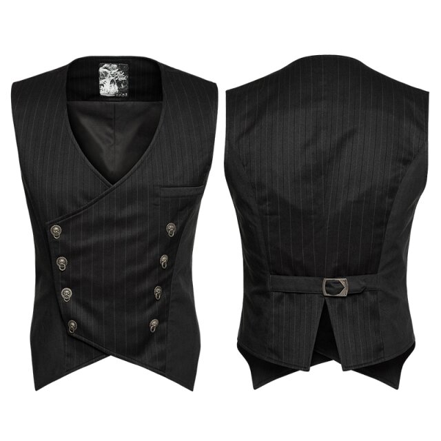 Short double row steampunk / gothic vest Edison with pinstripes - size: XXL