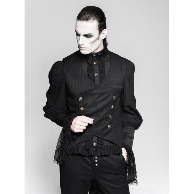 Short double row steampunk / gothic vest Edison with pinstripes - size: XXL