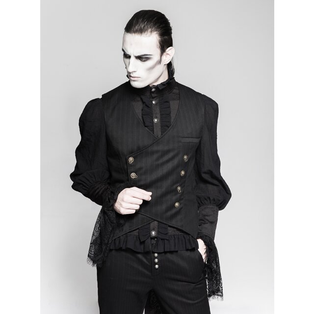 Kurze zweireihige Steampunk- / Gothic-Weste Edison mit Nadelstreifen - Größe: 4XL