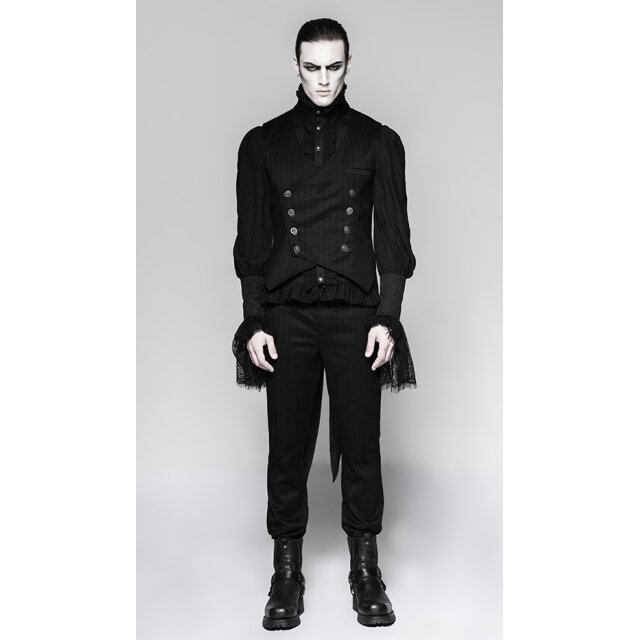 Kurze zweireihige Steampunk- / Gothic-Weste Edison mit Nadelstreifen - Größe: 4XL