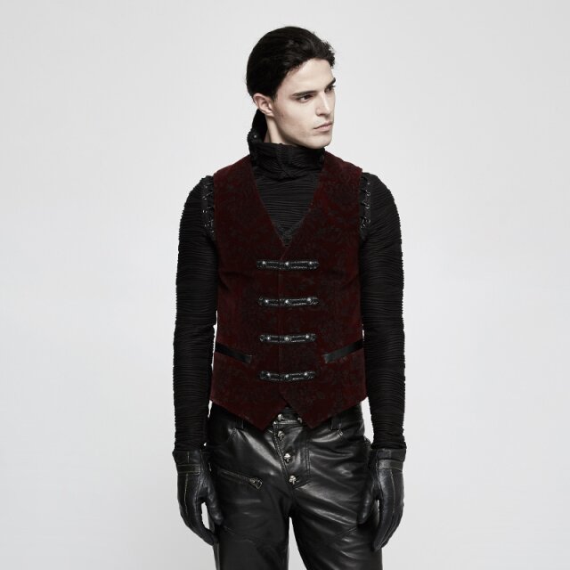 Red gothic/ velvet brocade vest Duke without collar