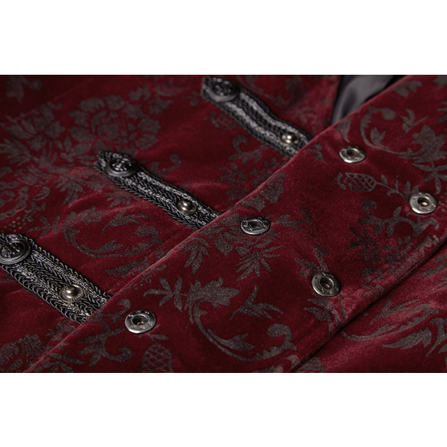 Red gothic/ velvet brocade vest Duke without collar