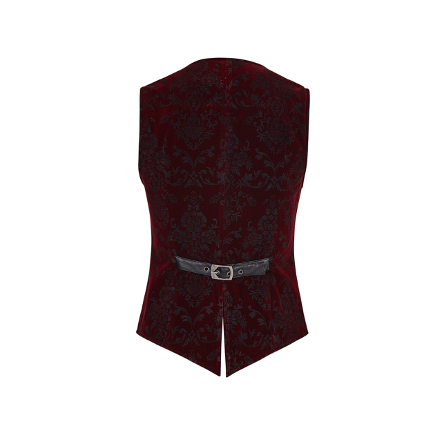 Red gothic/ velvet brocade vest Duke without collar - size: M