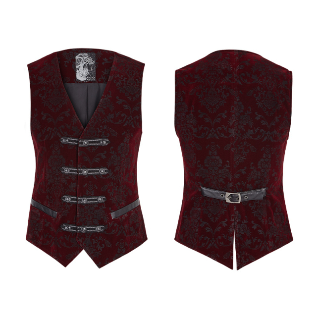Punk Rave Y-813RD red gothic brocade mens vest without collar. victorian steampunk & medieval clothing