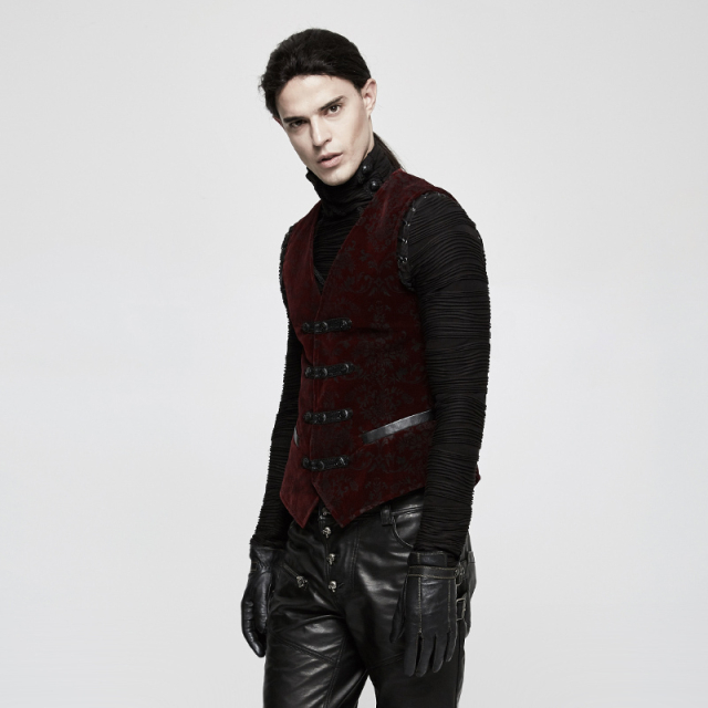 Red gothic/ velvet brocade vest Duke without collar - size: L