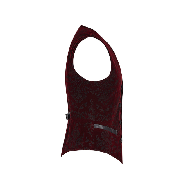 Red gothic/ velvet brocade vest Duke without collar - size: XL
