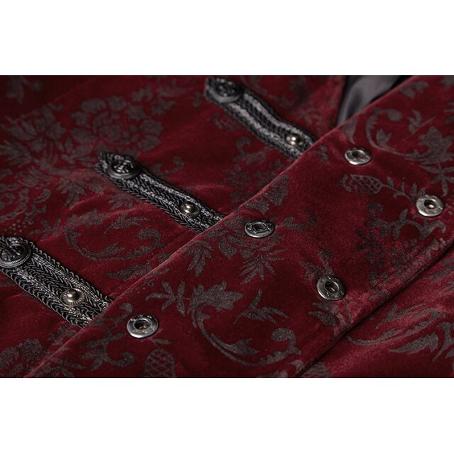Rote Gothic-/ Samt-Brokatweste Duke ohne Kragen - Größe: 4XL