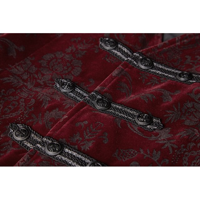 Rote Gothic-/ Samt-Brokatweste Duke ohne Kragen - Größe: 4XL