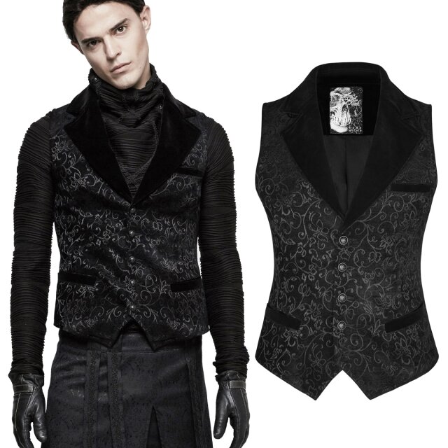 PUNK RAVE schwarze Gothic Jacquard Herrenweste Y-807BK mit Brokatmuster