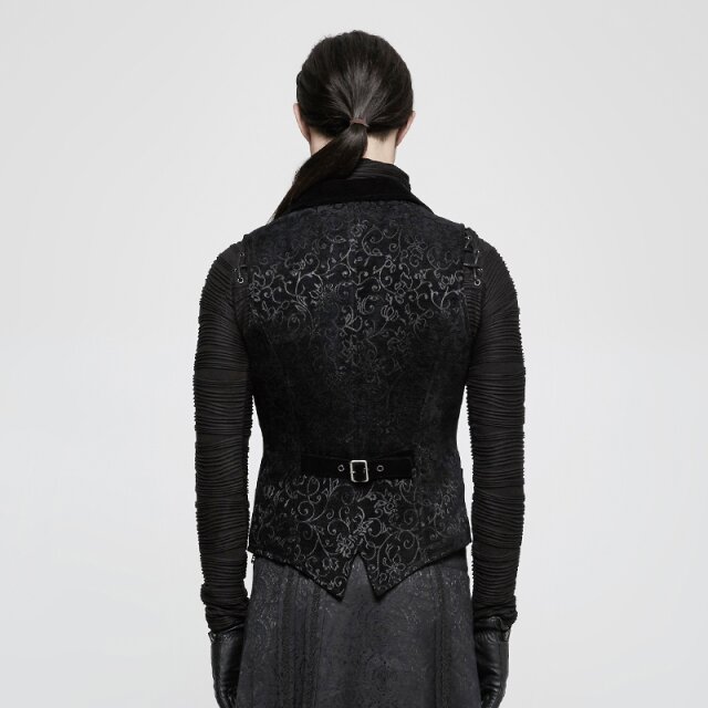 PUNK RAVE Gothic-/ Jacquard-Brokatweste Magnus mit Reverskragen - Größe: S
