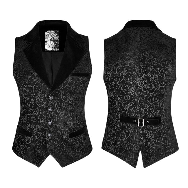 PUNK RAVE Gothic-/ Jacquard-Brokatweste Magnus mit Reverskragen - Größe: S