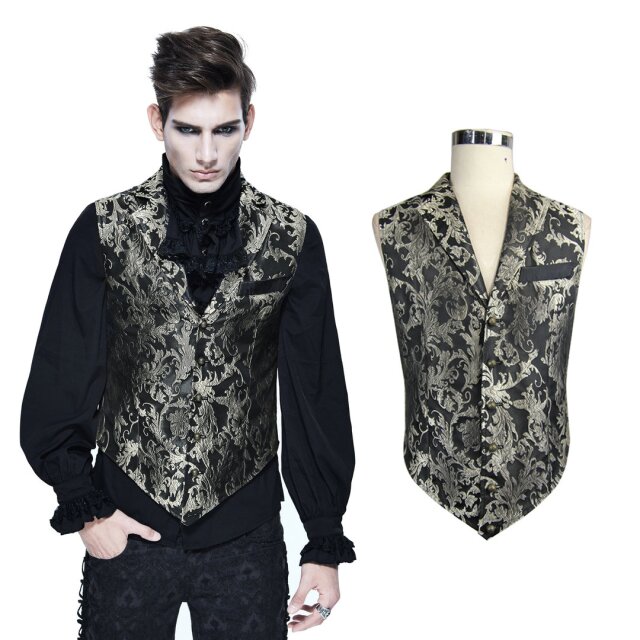 Short black-golden brocade vest Ivory - size: 4XL