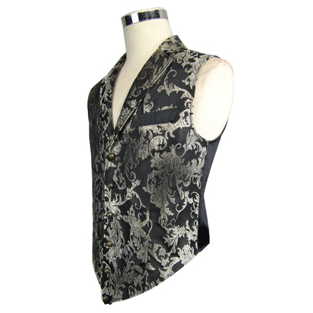 Short black-golden brocade vest Ivory - size: 4XL