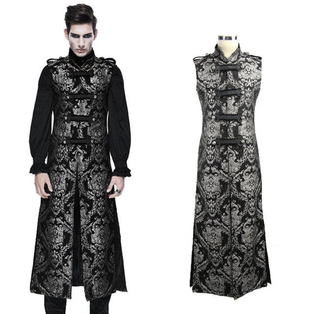 Devil Fashion CT07402 long brocade vest in black and...