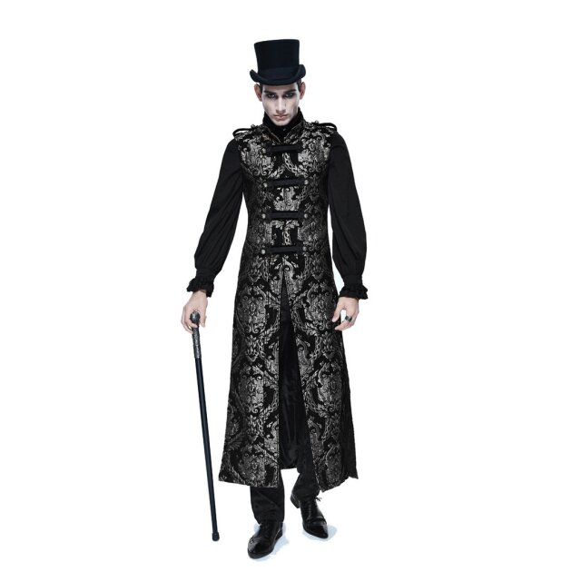Calf Long Brocade Vest Thunder in Black-Silver - size: S