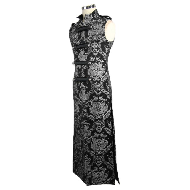 Calf Long Brocade Vest Thunder in Black-Silver - size: S