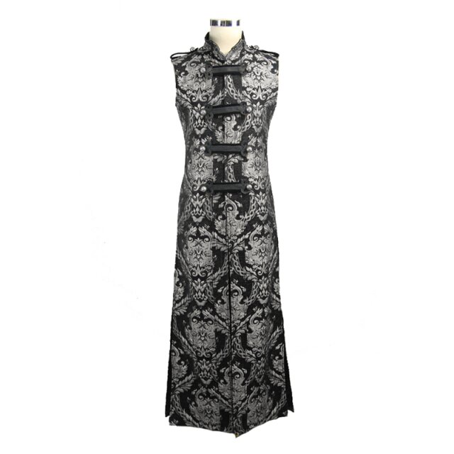 Calf Long Brocade Vest Thunder in Black-Silver - size: M