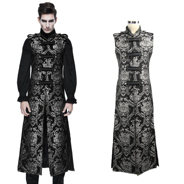 Calf Long Brocade Vest Thunder in Black-Silver - size: M